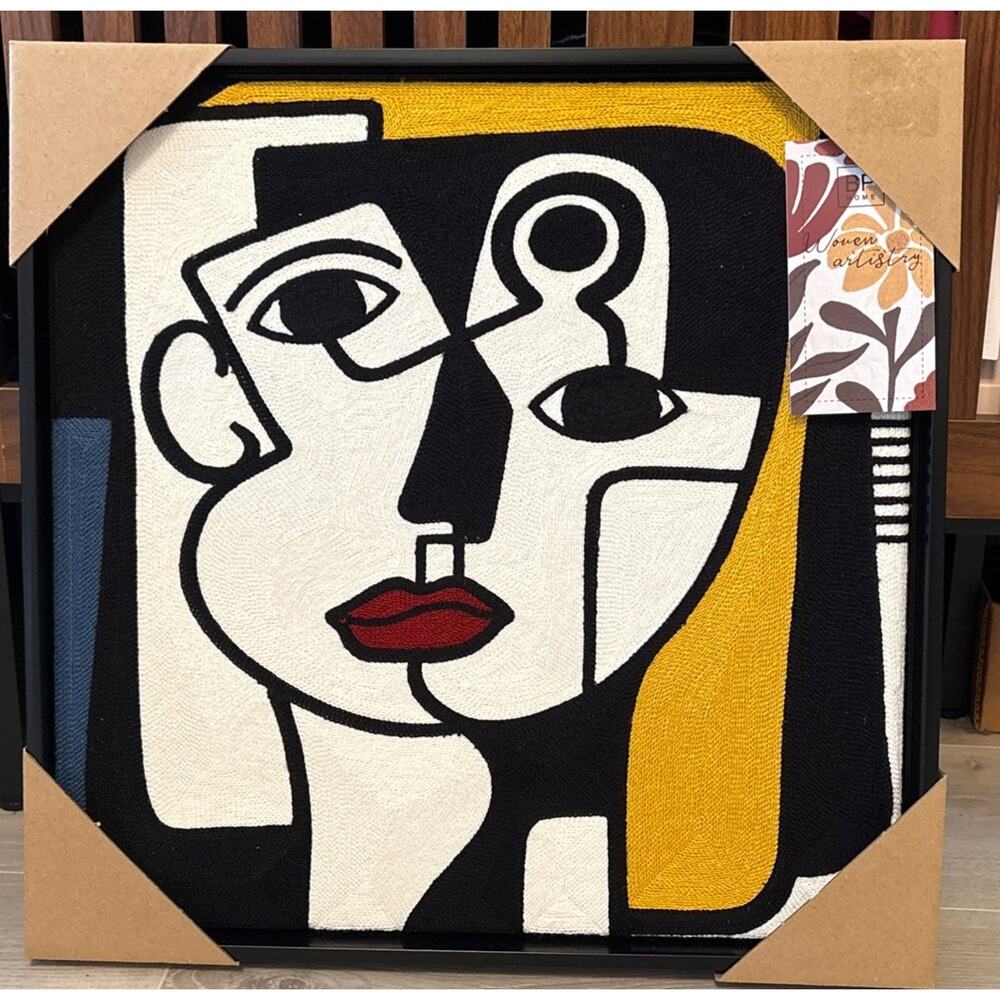New BP Home Woven Embroidered Textile Wall Art Picasso Cubism Face Decor 17”x17”
